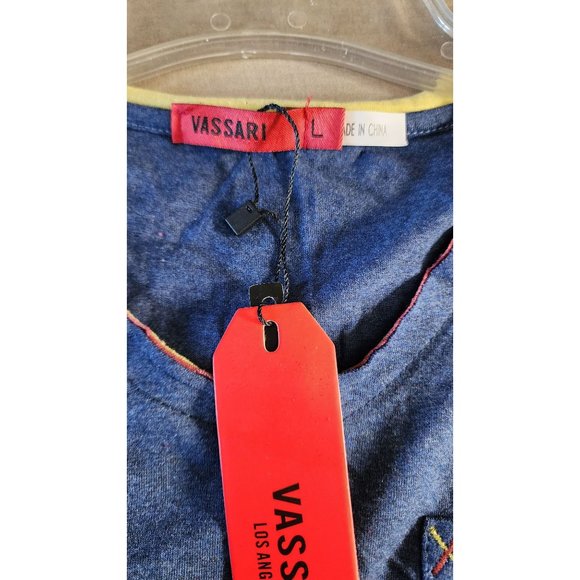 Vassari Los Angeles Blue L Rare Designer V-Neck Shirt with Pocket - Picture 5 of 16